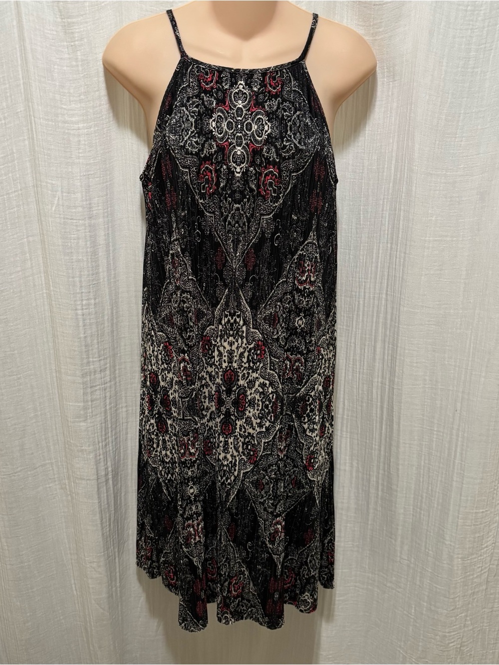 Renee C Boho Pleated Halter Mini Dress Dark Medallion & Paisley Print Size M USA